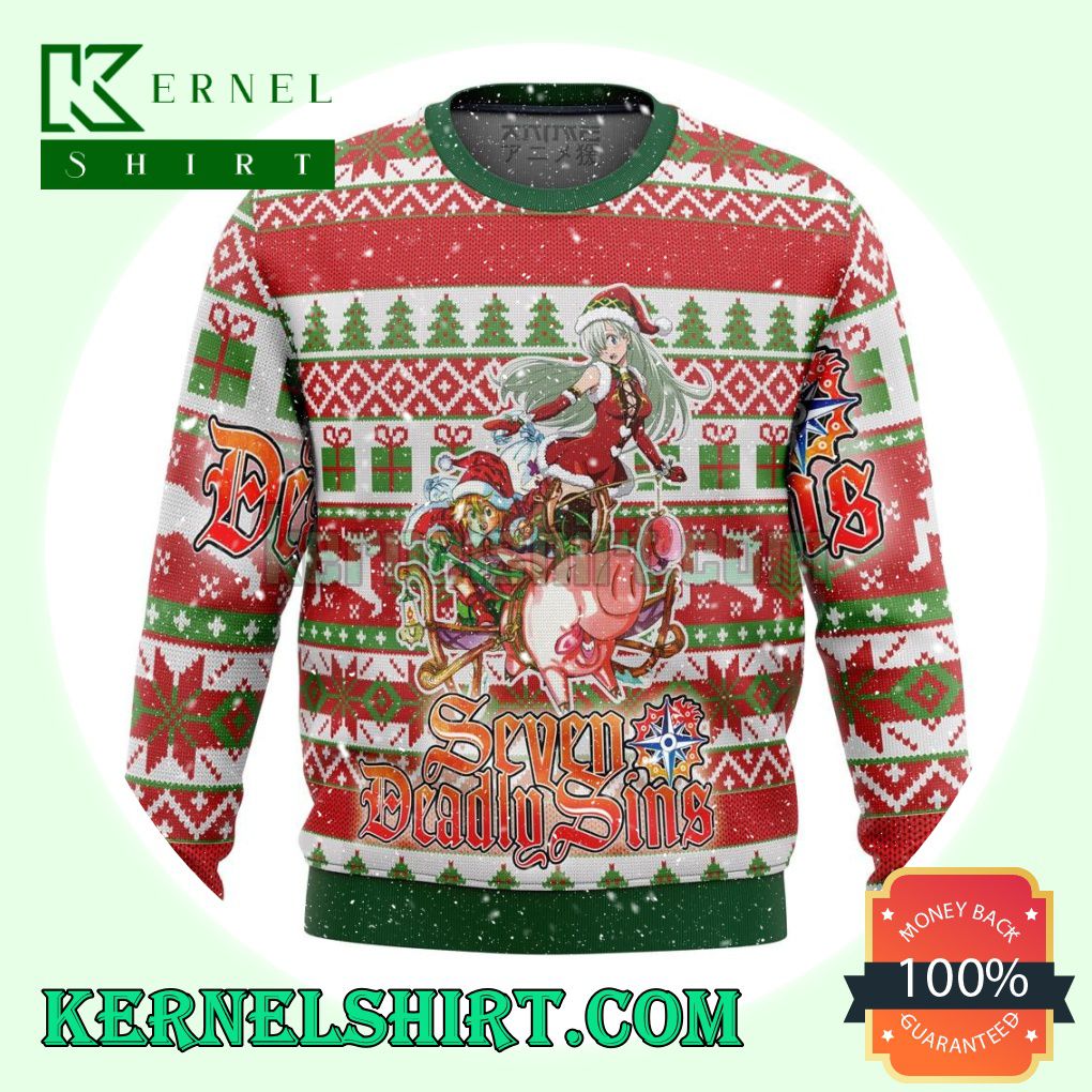 Seven Deadly Sins Xmas Present Manga Anime Knitting Christmas Sweatshirts