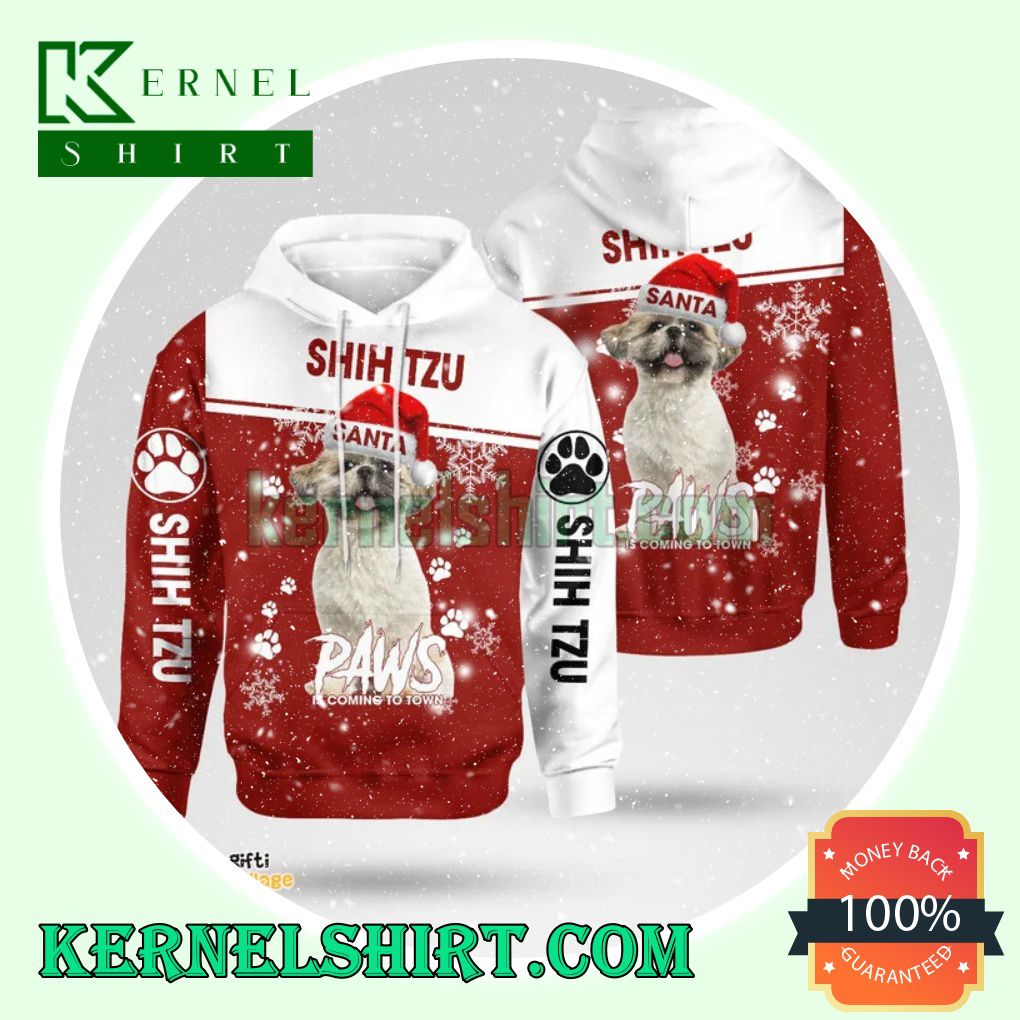 Shih Tzu Santa Paws Is Coming To Town Christmas Hooded Sweatshirts