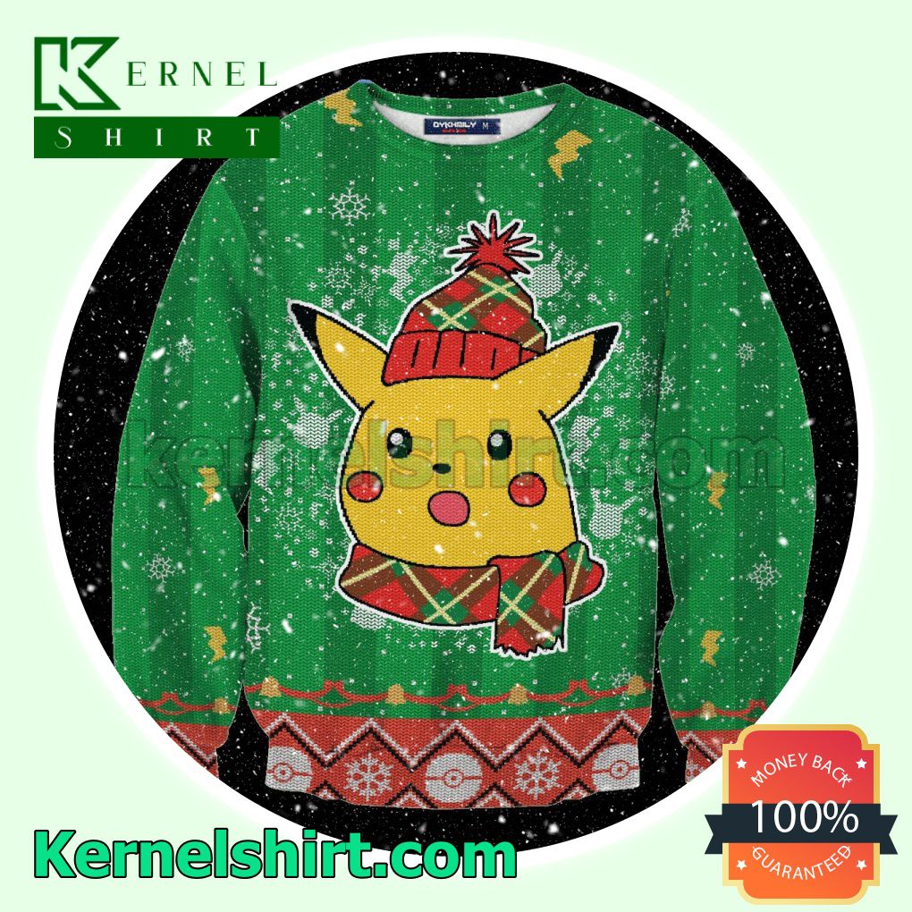 Shocked Pikachu Pokemon Green Xmas Knitted Sweaters