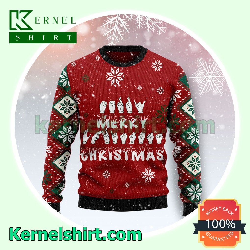 Sign Language Merry Christmas Xmas Knitted Sweaters