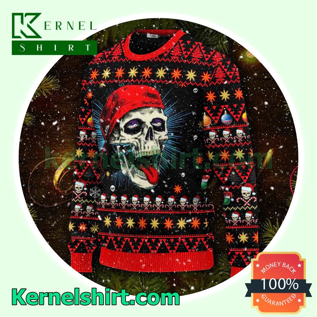Skull With Cap Skull Xmas Knit Jumper Sweaters