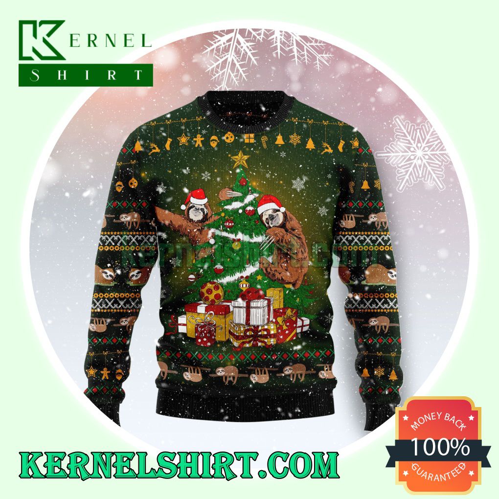 Sloth Christmas Tree Knitting Christmas Sweatshirts