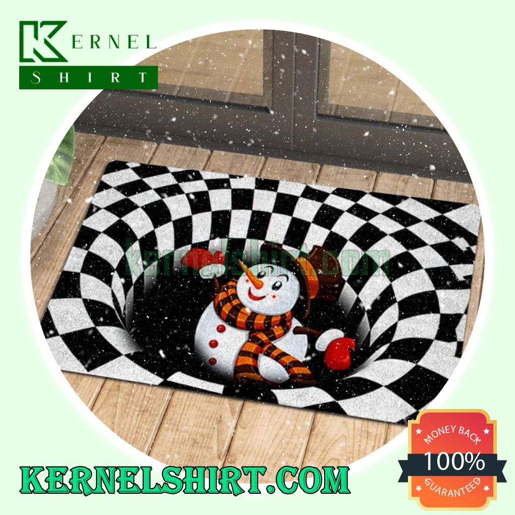 Snowman Black And White Bottomless Hole Merry Christmas Welcome Mats a