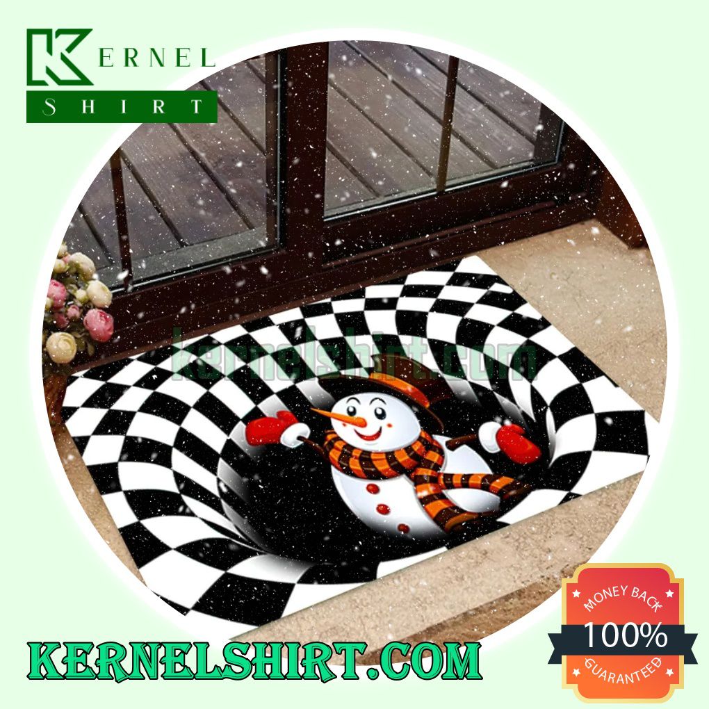Snowman Black And White Bottomless Hole Merry Christmas Welcome Mats