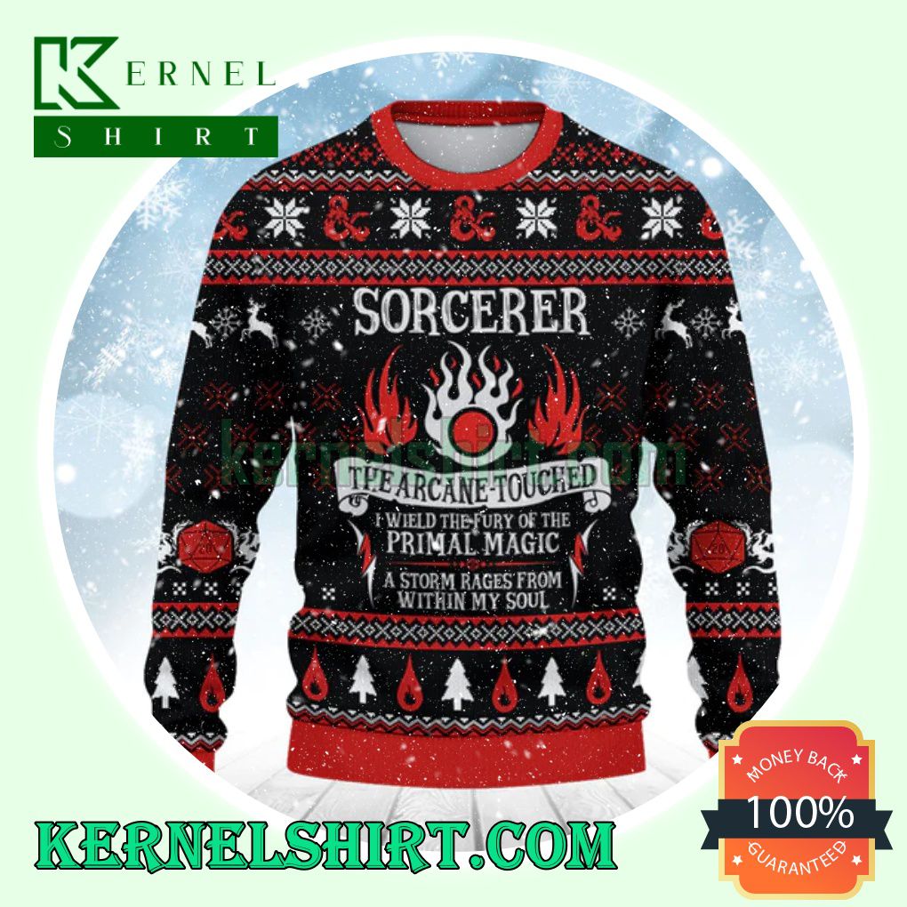 Sorcerer The Arcane-touched D20 Dungeons Xmas Knit Sweaters