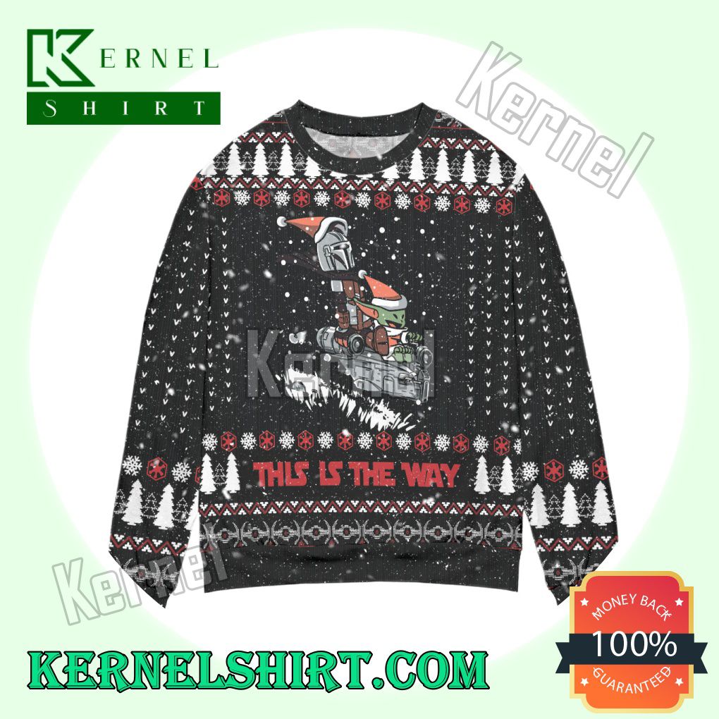 Star Wars Boba Fett & Baby Yoda This Is The Way Pine Tree Knitted Christmas Sweatshirts
