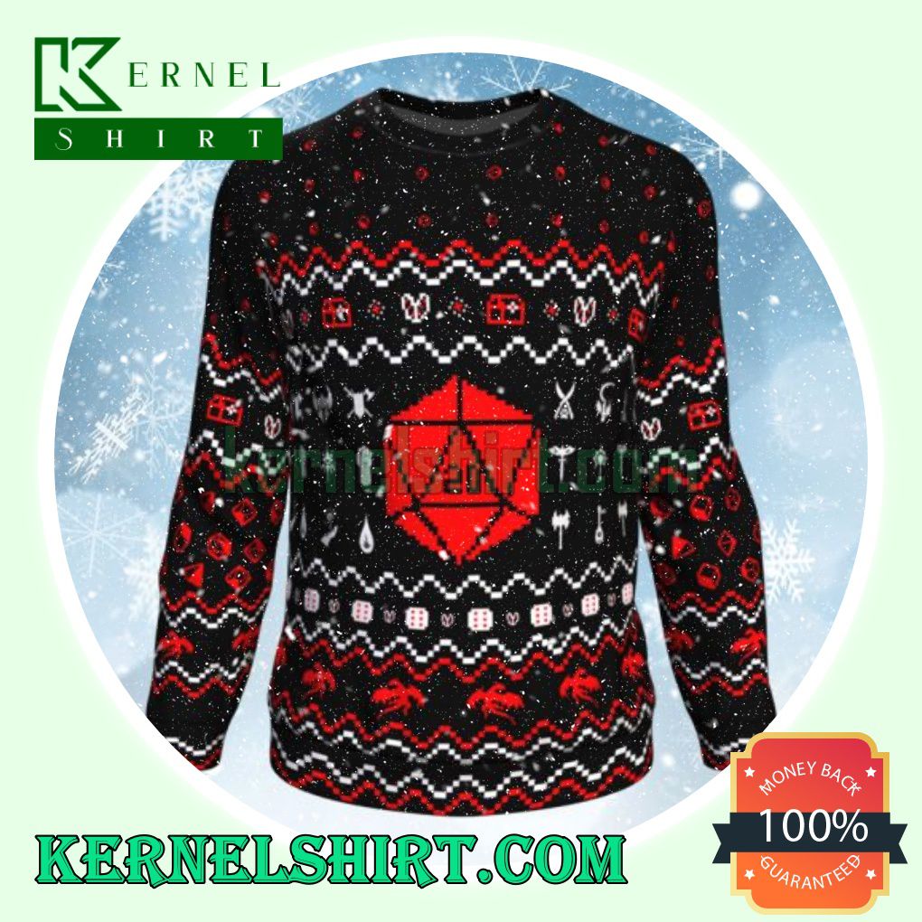 Symbol With D20 D20 Dungeons Xmas Knit Sweaters
