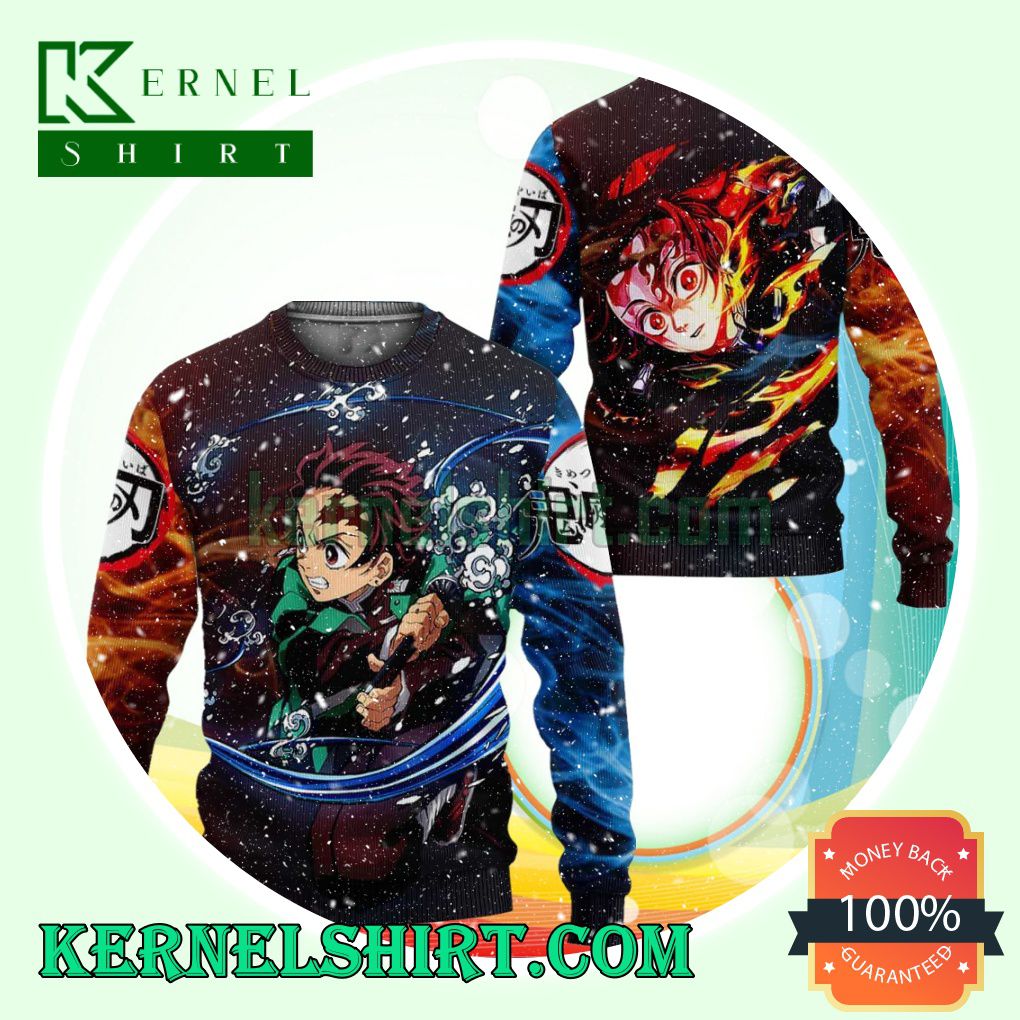 Tanjiro Water & Sun Breathing Demon Slayer Anime Knitting Christmas Sweatshirts