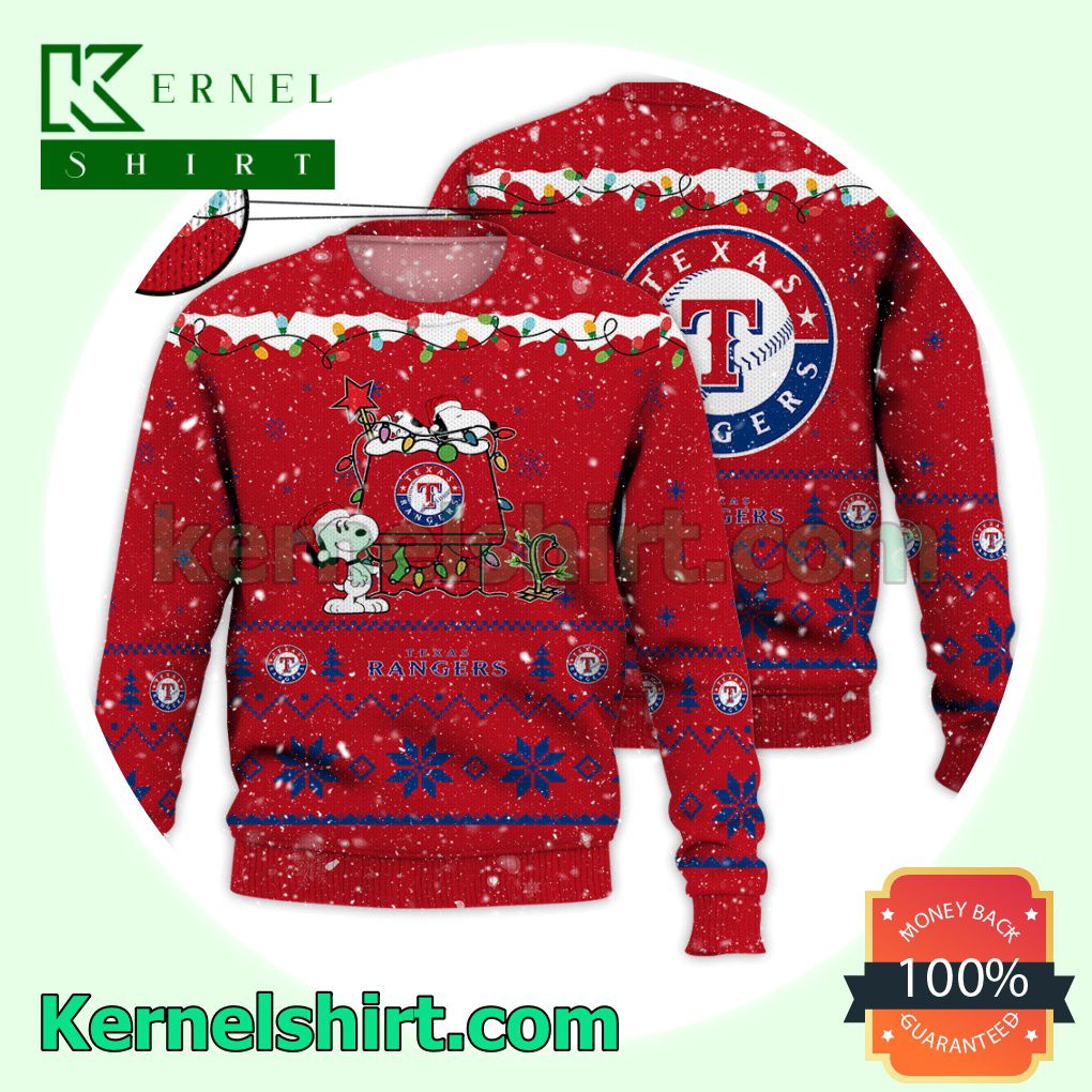 Texas Rangers Snoopy Dog House Xmas MLB Knitted Sweater