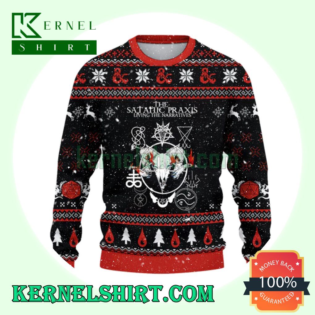 The Satanic Praxis Living The Narratives D20 Dungeons Xmas Knit Sweaters
