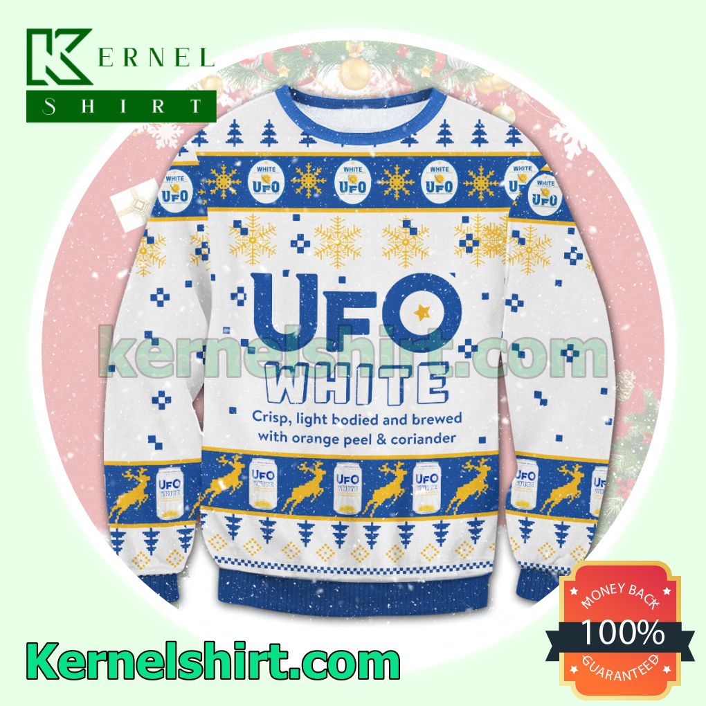 UFO White Beer Can Snowflake Knitted Christmas Sweatshirts