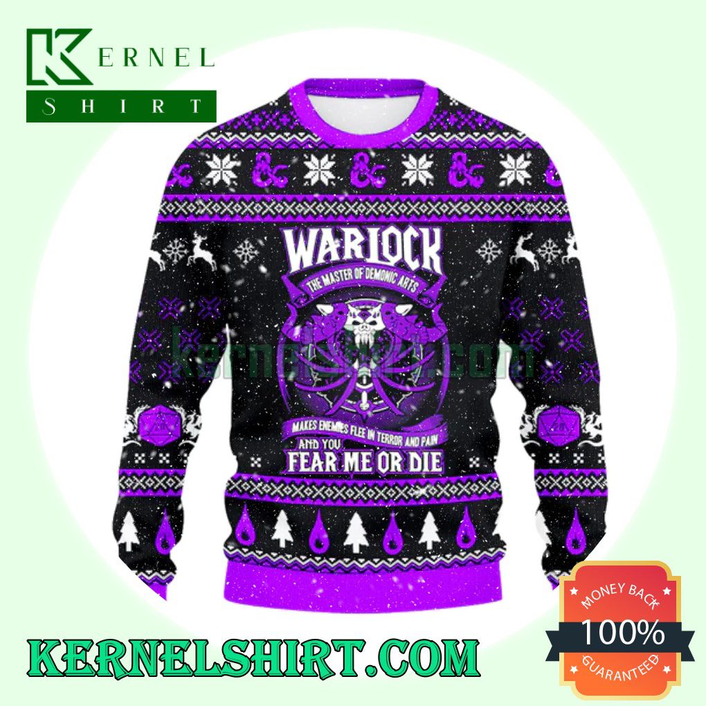 Warlock Fear Me Or Die D20 Dungeons Xmas Knit Sweaters
