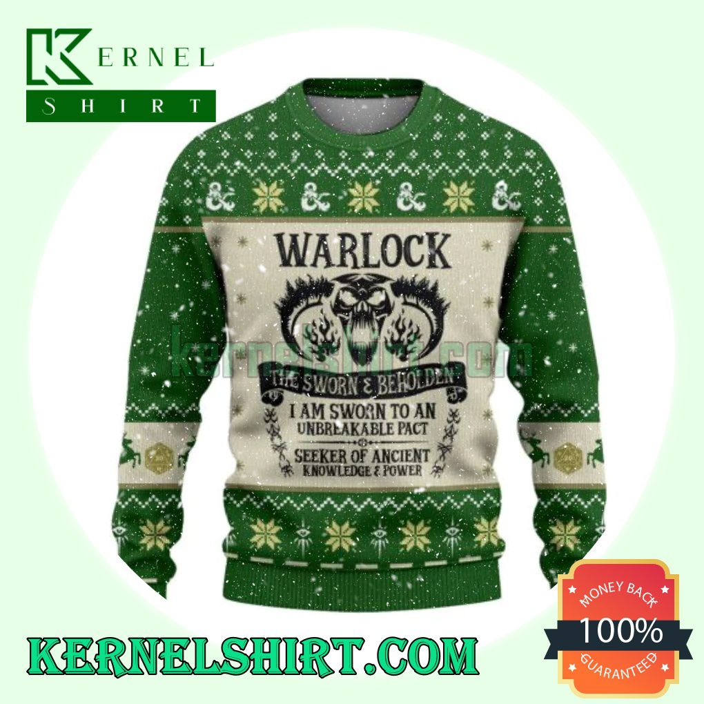 Warlock The Sworn And Beholden Green D20 Dungeons Xmas Knit Sweaters
