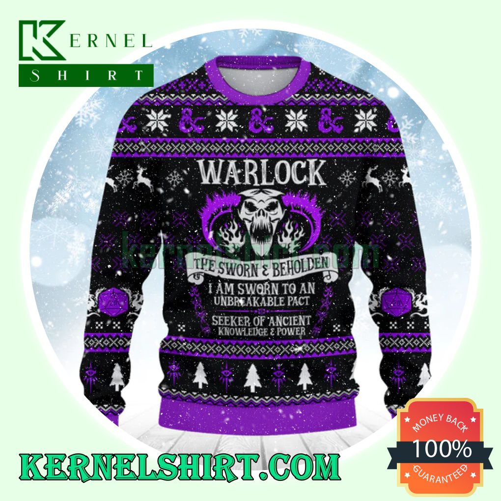 Warlock The Sworn And Beholden Purple D20 Dungeons Xmas Knit Sweaters