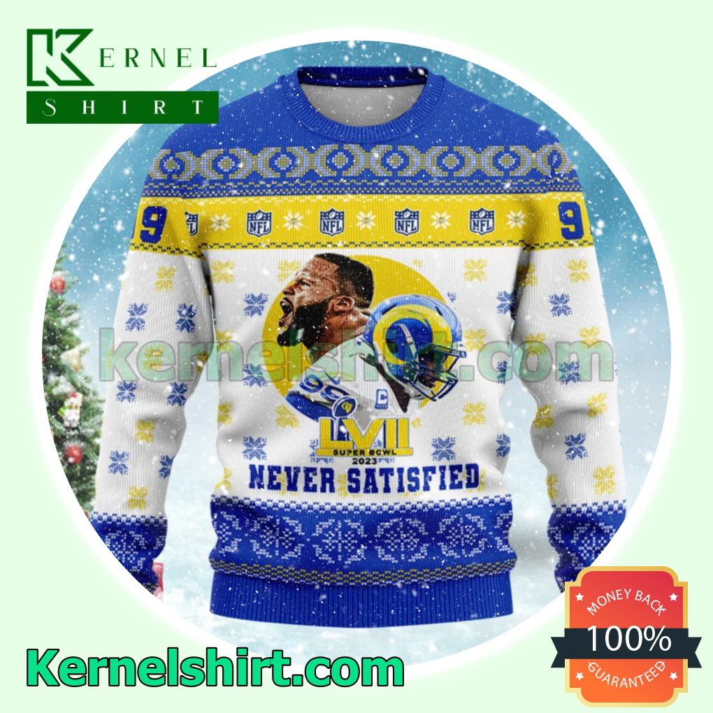 Aaron Donald Never Satisfied La Rams Never Give Up Fan Xmas Knit Sweaters a