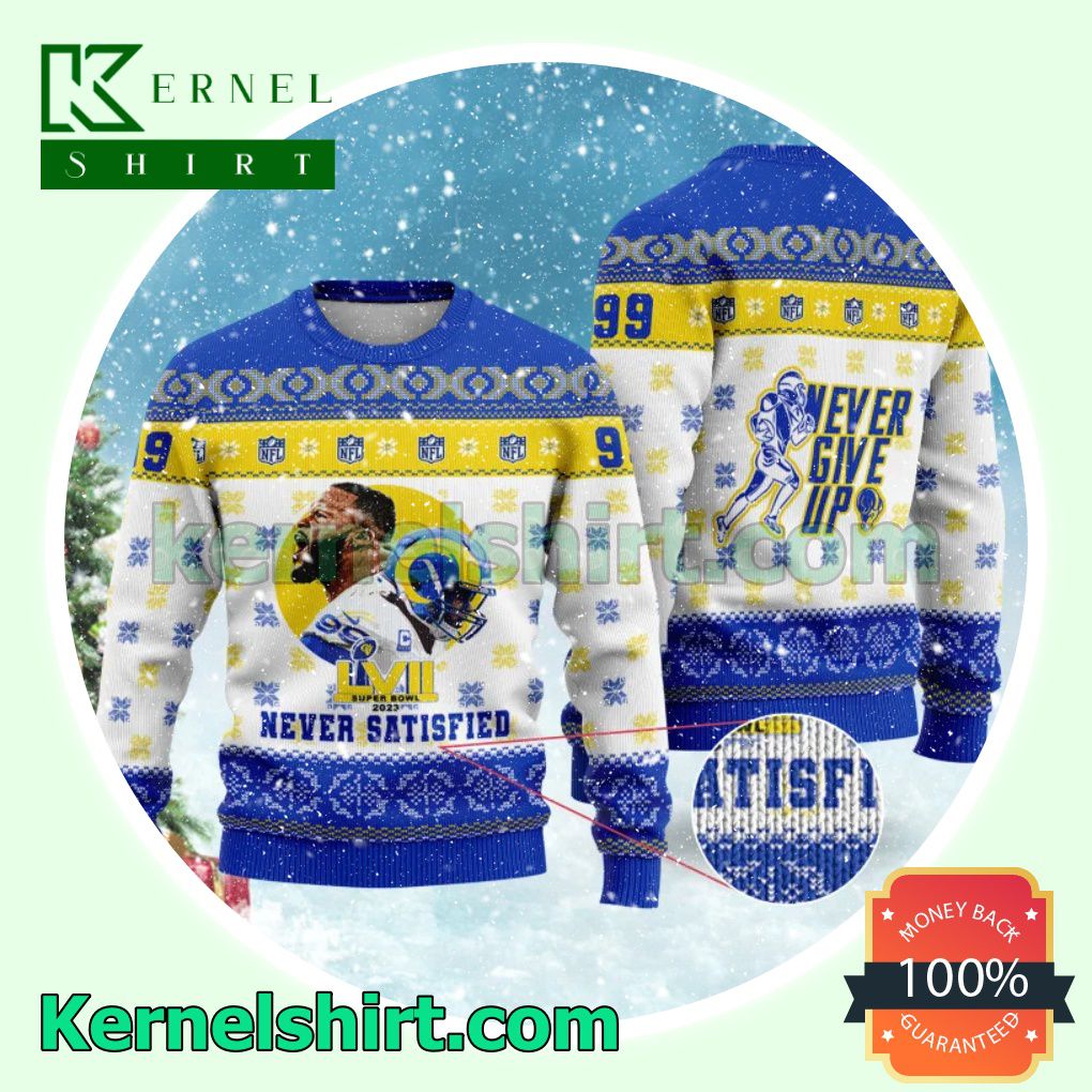 Aaron Donald Never Satisfied La Rams Never Give Up Fan Xmas Knit Sweaters