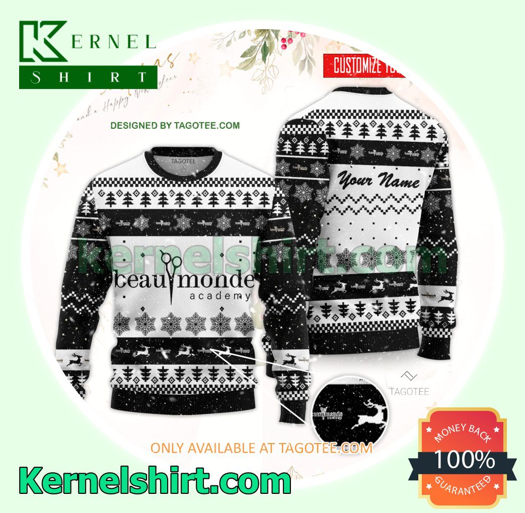 Beau Monde Academy of Barbering and Cosmetology Logo Xmas Knit Sweaters