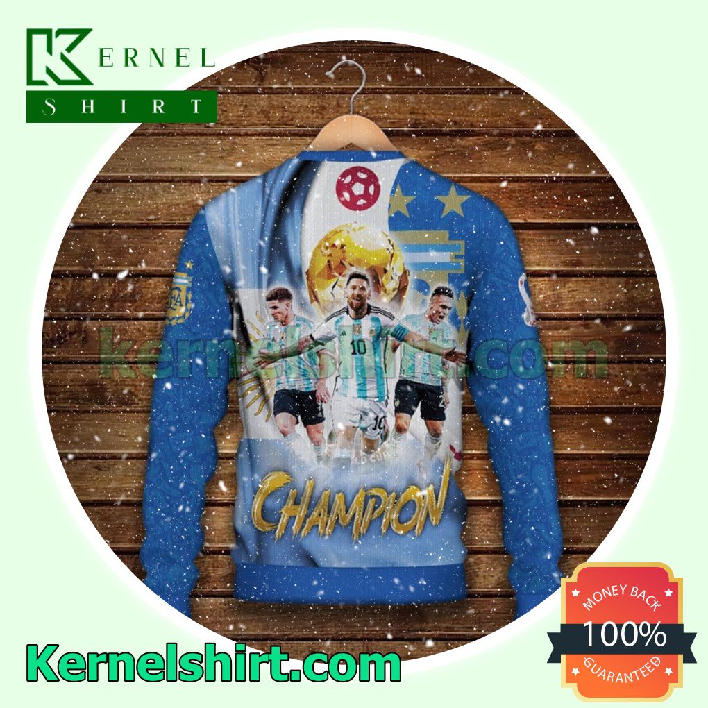 Champion Fifa World Cup Qatar 2022 Argentina National Football Team Xmas Knit Sweaters b