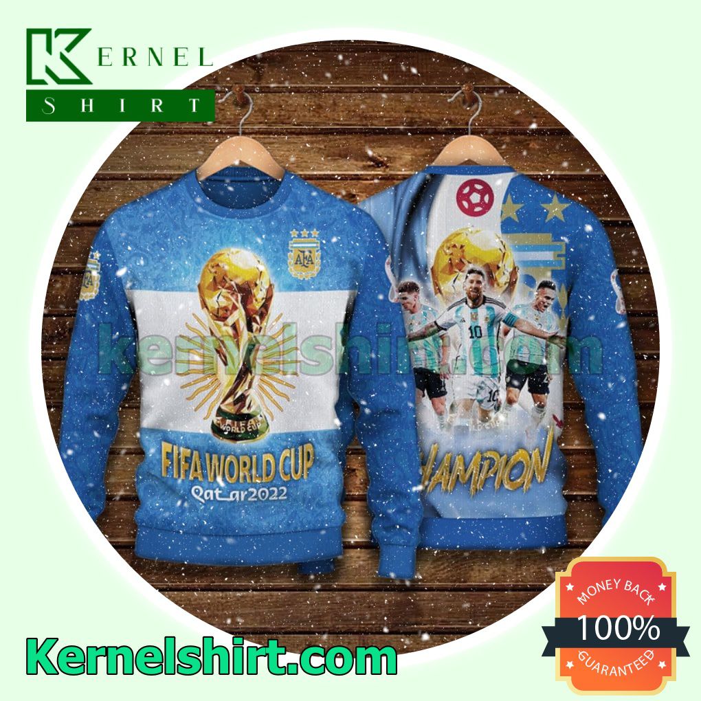 Champion Fifa World Cup Qatar 2022 Argentina National Football Team Xmas Knit Sweaters
