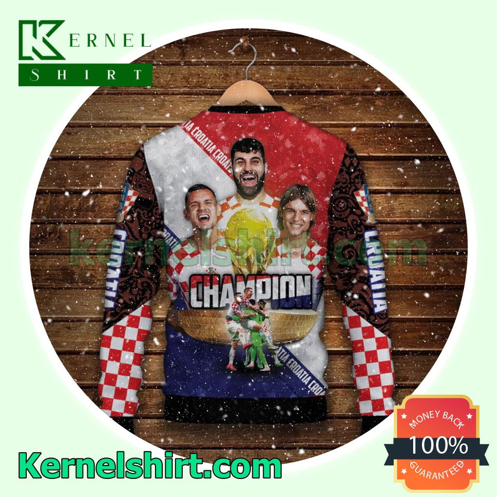 Champion Fifa World Cup Qatar 2022 Croatia National Football Team Xmas Knit Sweaters b