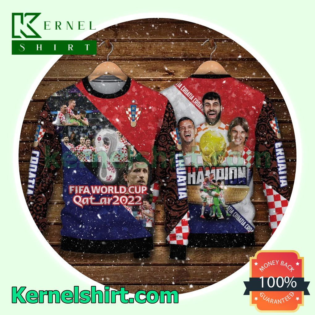 Champion Fifa World Cup Qatar 2022 Croatia National Football Team Xmas Knit Sweaters