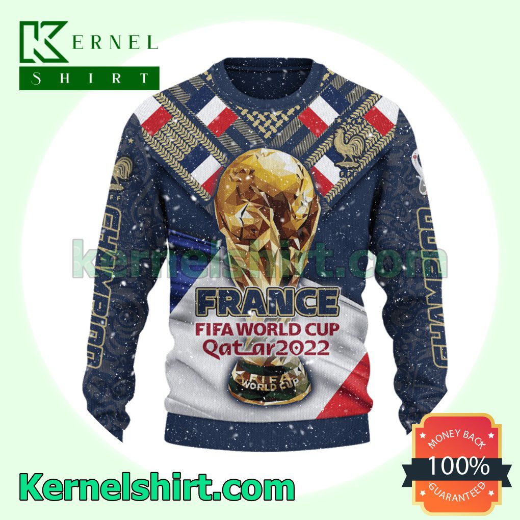 Champion Fifa World Cup Qatar 2022 France National Football Team Xmas Knit Sweaters a