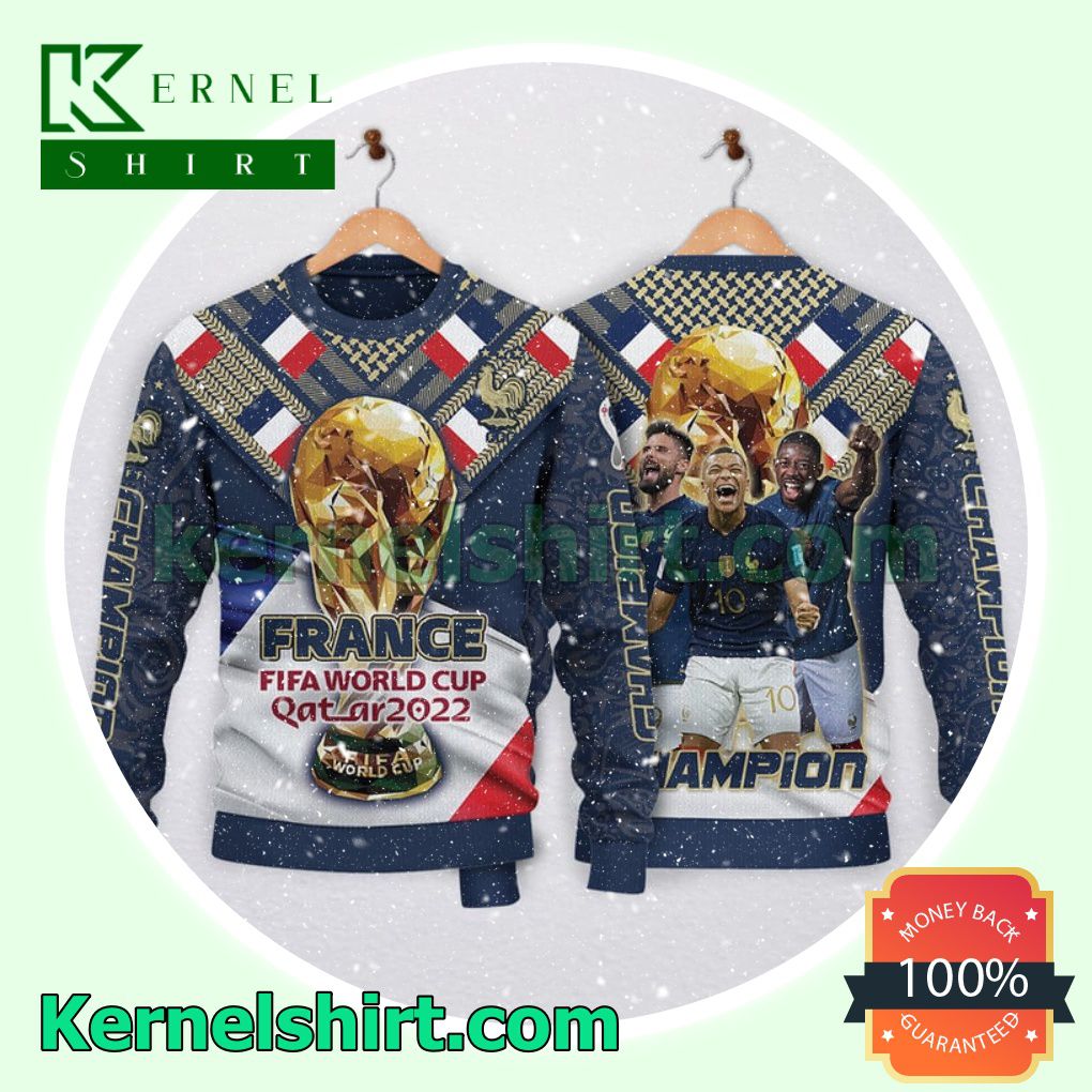 Champion Fifa World Cup Qatar 2022 France National Football Team Xmas Knit Sweaters