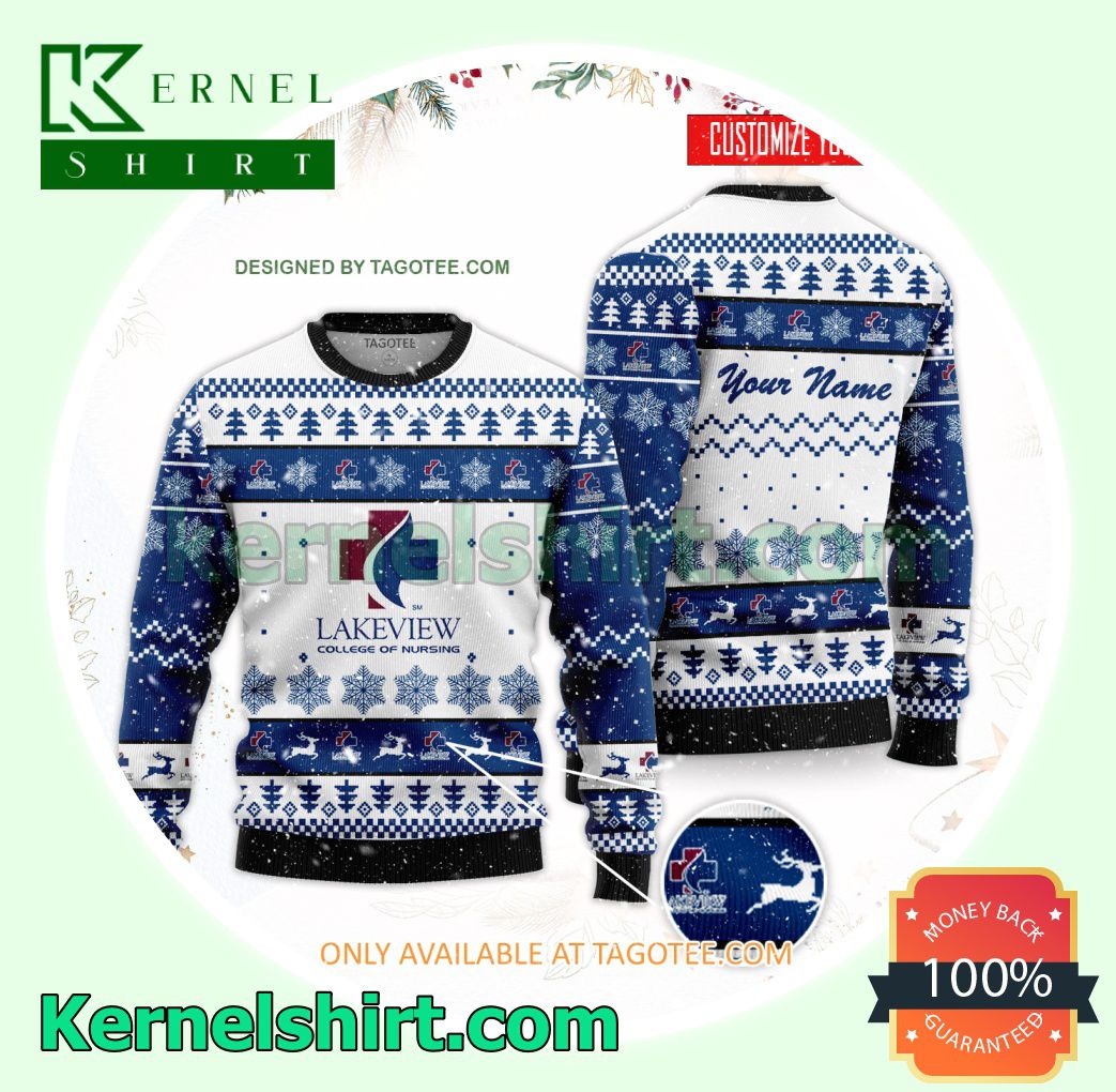 Lakeview College of Nursing Logo Xmas Knit Sweaters