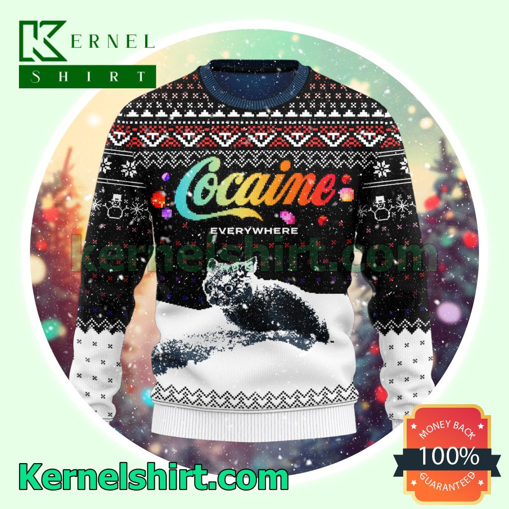 Let It Snow Cat Cocaine Everywhere Xmas Knitted Sweaters