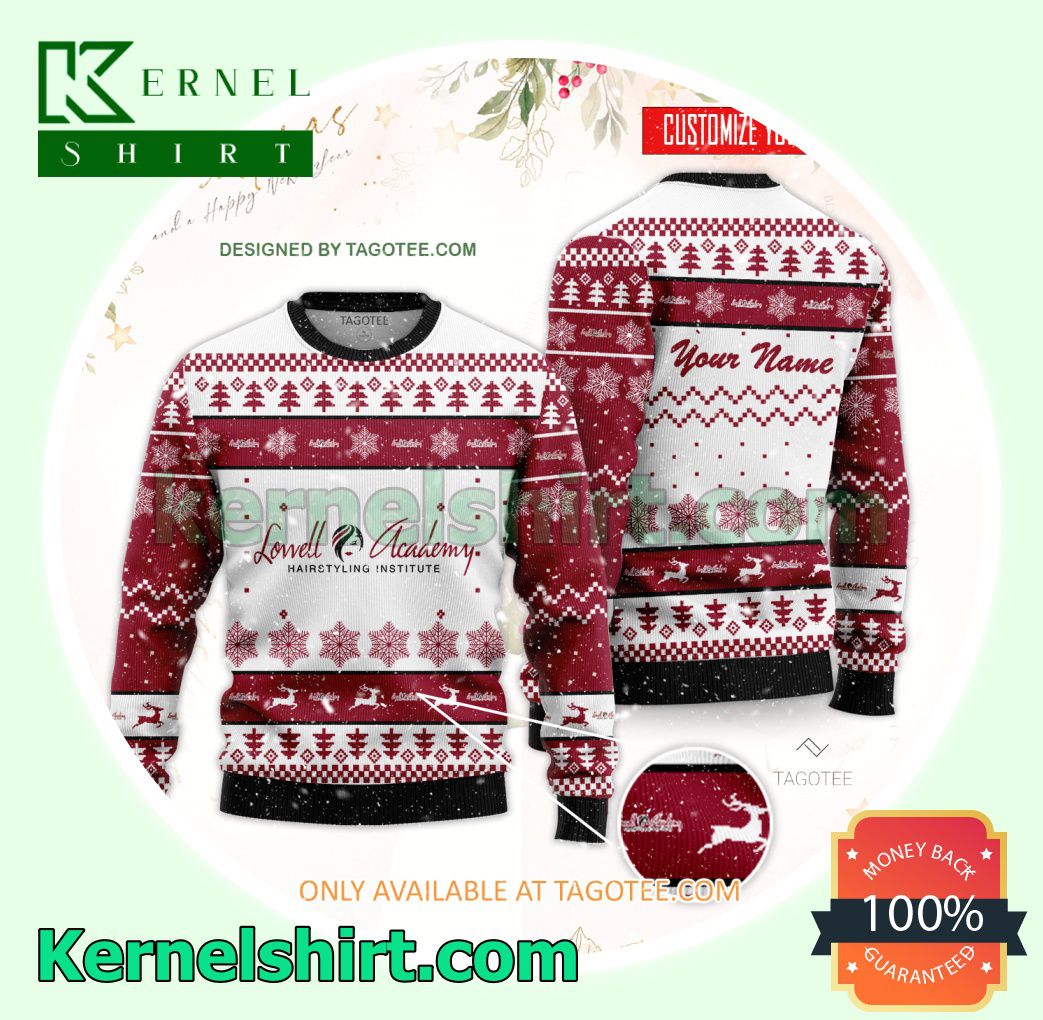Lowell Academy Hairstyling Institute Logo Xmas Knit Sweaters