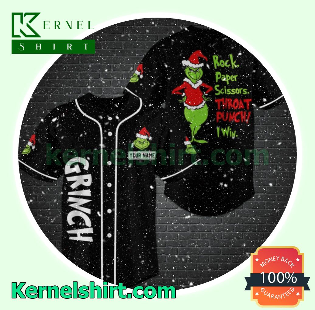 Personalized Grinch Rock Paper Scissors Throat Punch I Win Jersey Shirts