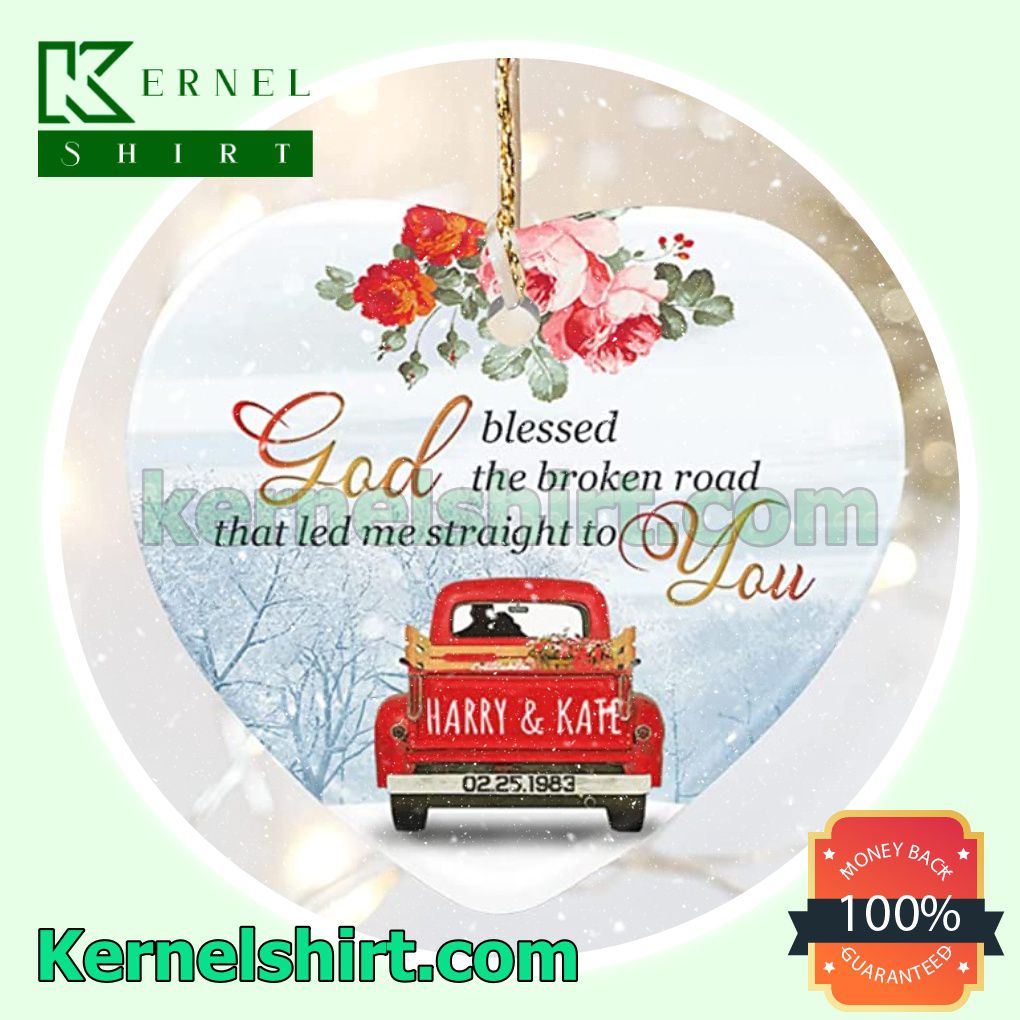 Personalized Love Couple Red Truck God Blessed The Broken Road That Led Me Straight To You Holiday Ornaments