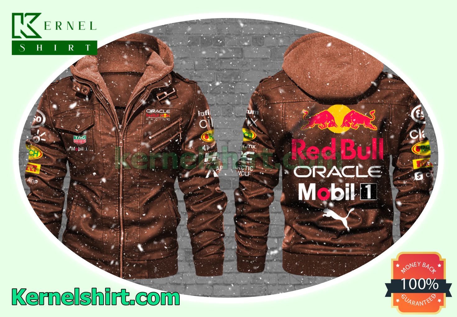 Red Bull Oracle Mobil 1 Leather Bomber Jacket