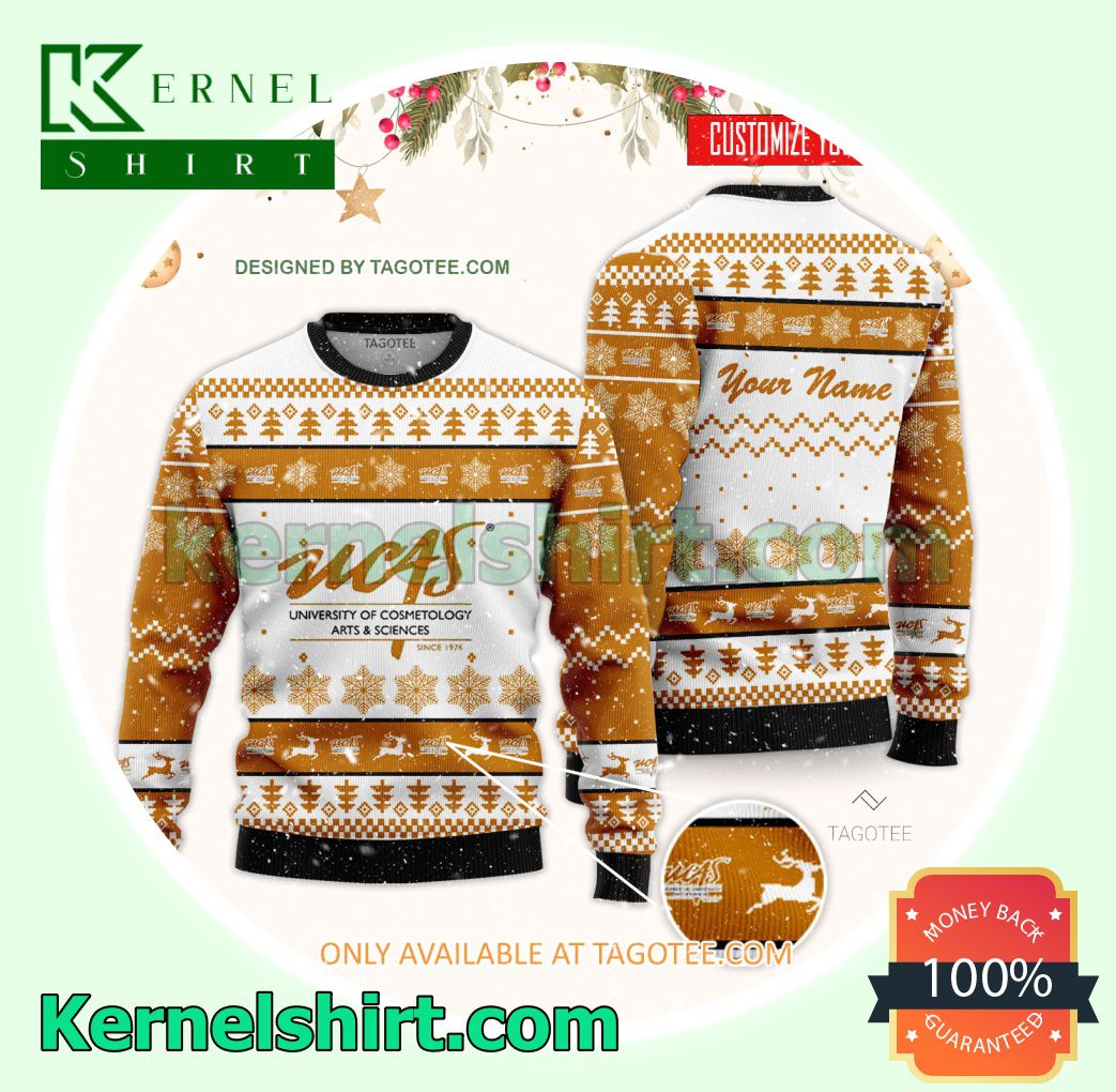 UCAS University of Cosmetology Arts & Sciences Logo Xmas Knit Sweaters