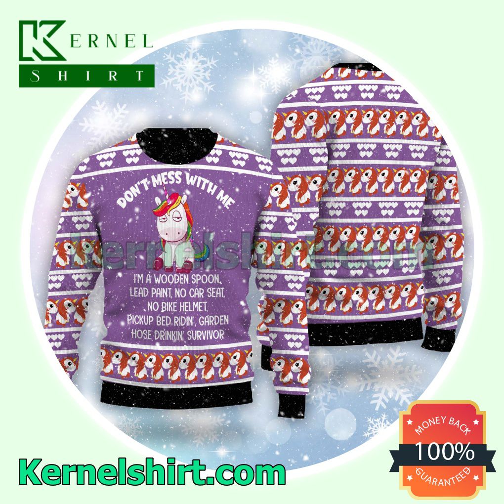 Unicorns Don't Mess With Me I', A Wooden Spoon Lead Paint No Car Seat Xmas Knit Sweaters