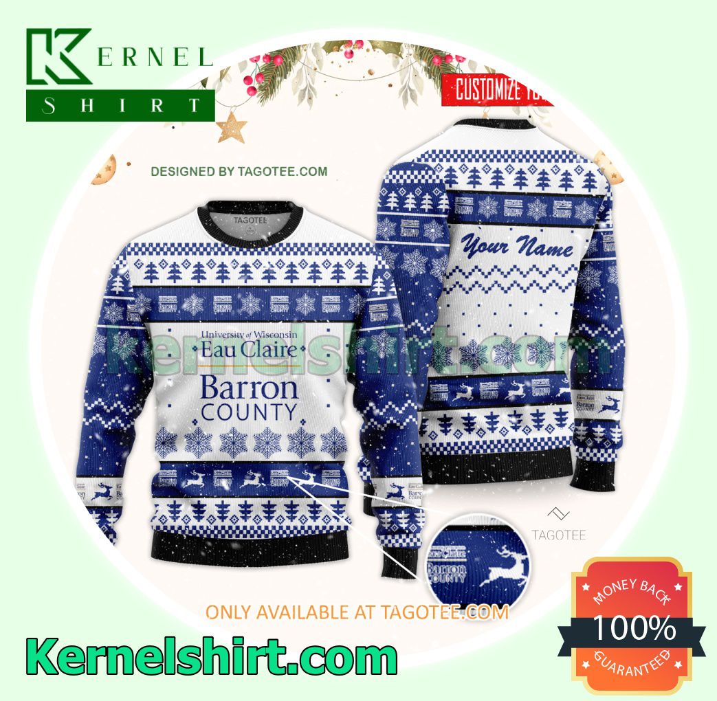 University of Wisconsin College Barron County Logo Xmas Knit Sweaters