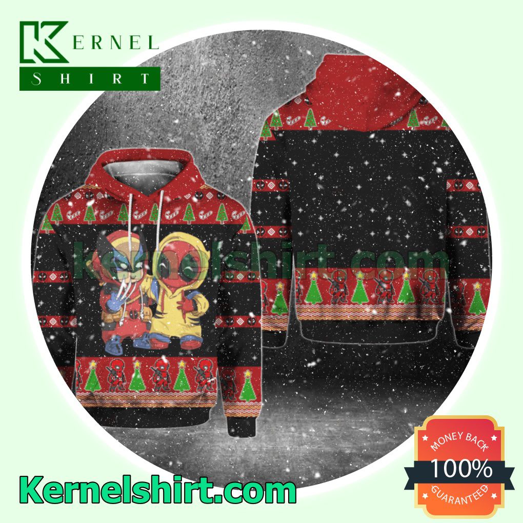 Wolverine And Deadpool Christmas Hooded Sweatshirts