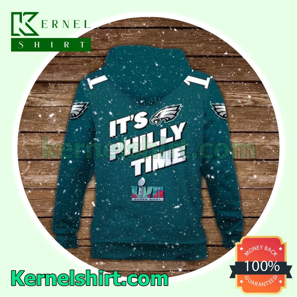 A. J. Brown 11 It Is Philly Time Philadelphia Eagles Jersey Hooded Sweatshirts b