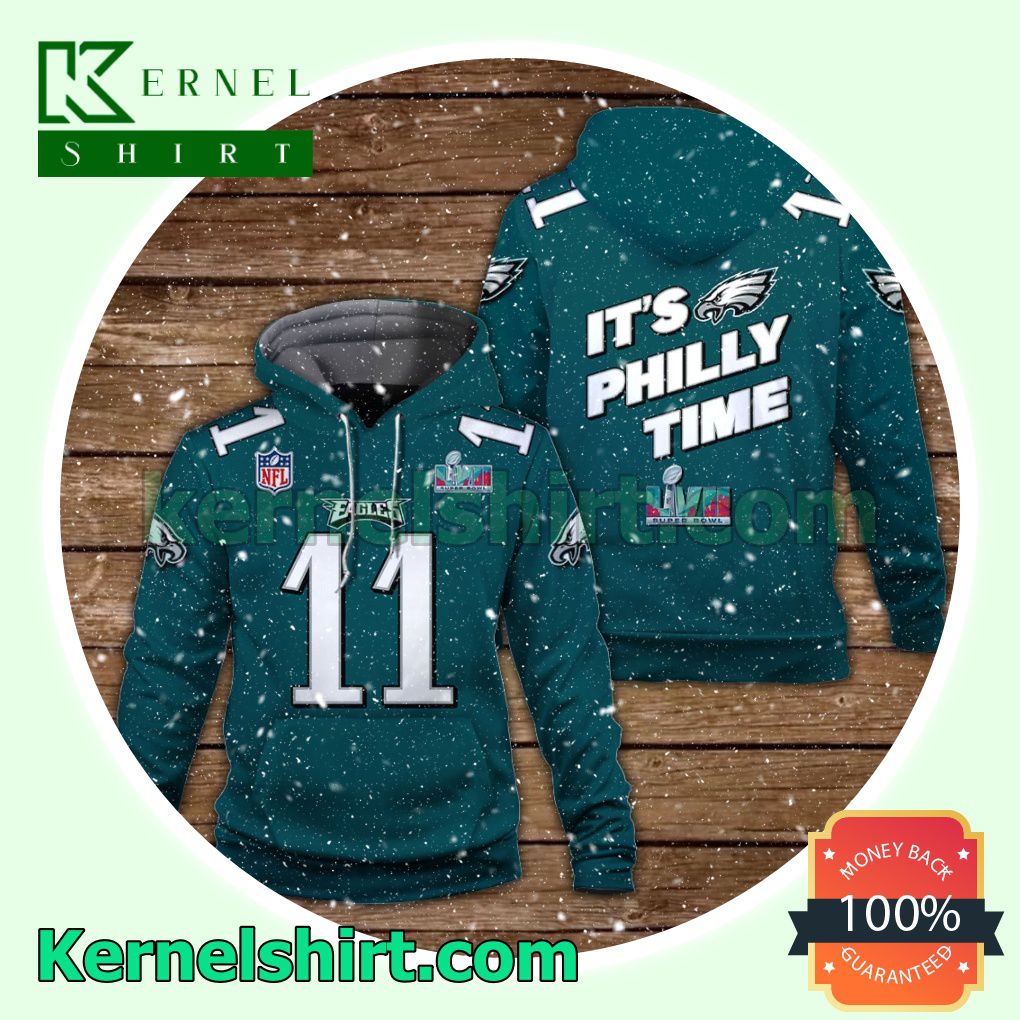 A. J. Brown 11 It Is Philly Time Philadelphia Eagles Jersey Hooded Sweatshirts