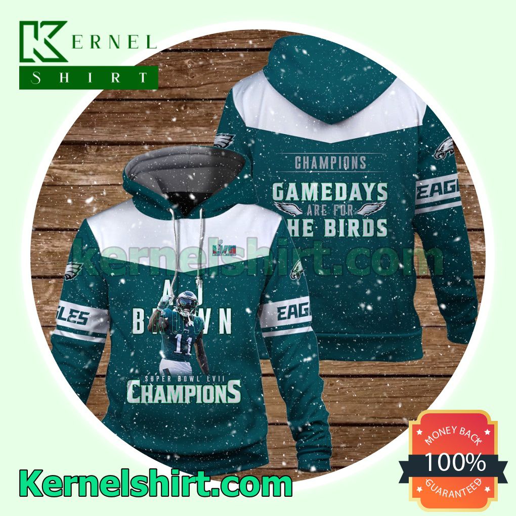 A. J. Brown Gamedays Are For The Birds Philadelphia Eagles Jersey Hooded Sweatshirts a