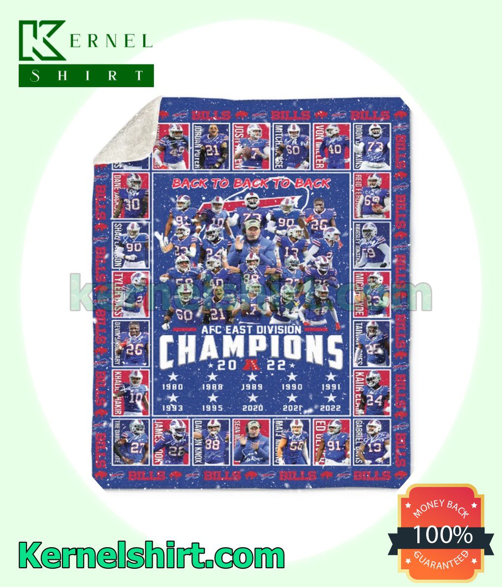 Buffalo Bills Back To Back To Back Afc East Division Champions 2022 Fan Gift Blanket