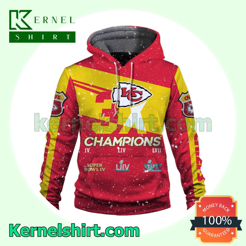 Chiefs 3X 2023 Super Bowl Champions Kansas City Chiefs Jersey Hooded Sweatshirts a