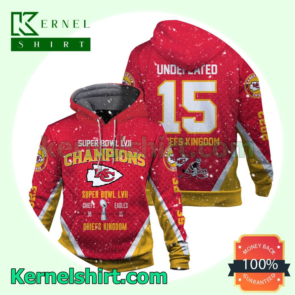 Chiefs Defeat Mahomes Super Bowl 3X Champions Undefeated Kansas City Chiefs Jersey Hooded Sweatshirts