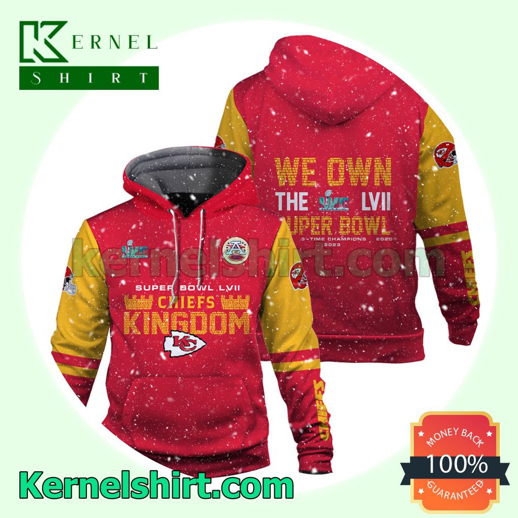 Chiefs Kingdom We Own The LVII Super Bowl Kansas City Chiefs Jersey Hooded Sweatshirts