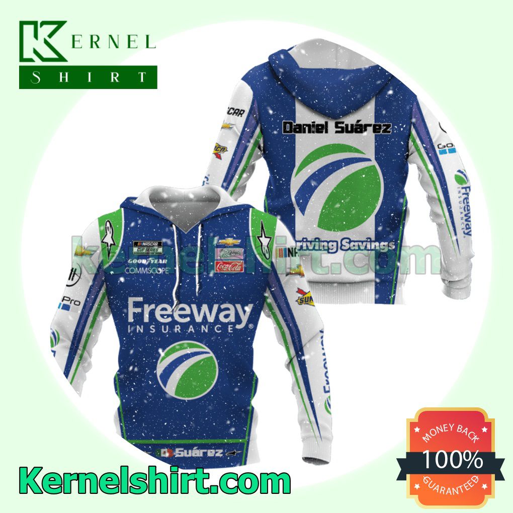 Daniel Suárez Car Racing Freeway Insurance Blue Hooded Sweatshirts