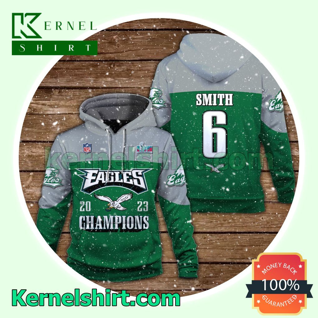 DeVonta Smith 6 Eagles 2023 Champions Philadelphia Eagles Jersey Hooded Sweatshirts