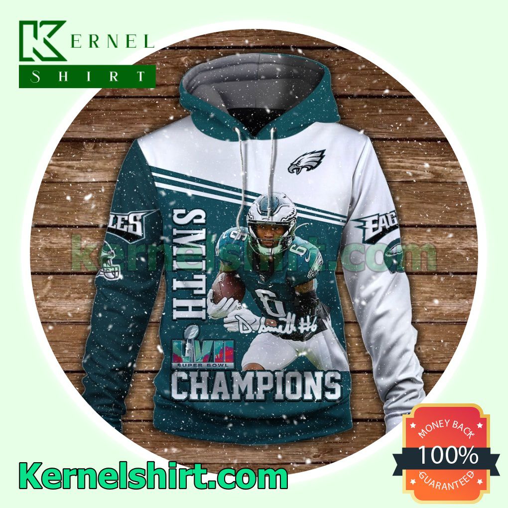 DeVonta Smith 6 Philadelphia Eagles NFC Champions Jersey Hooded Sweatshirts a