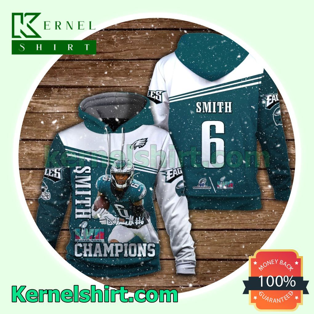 DeVonta Smith 6 Philadelphia Eagles NFC Champions Jersey Hooded Sweatshirts