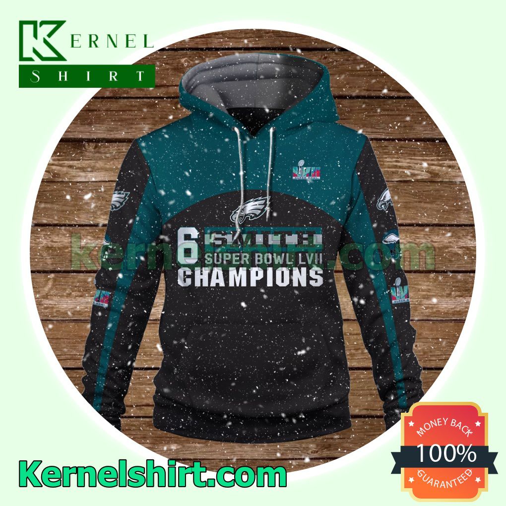 DeVonta Smith 6 Super Bowl Champions Philadelphia Eagles Jersey Hooded Sweatshirts a