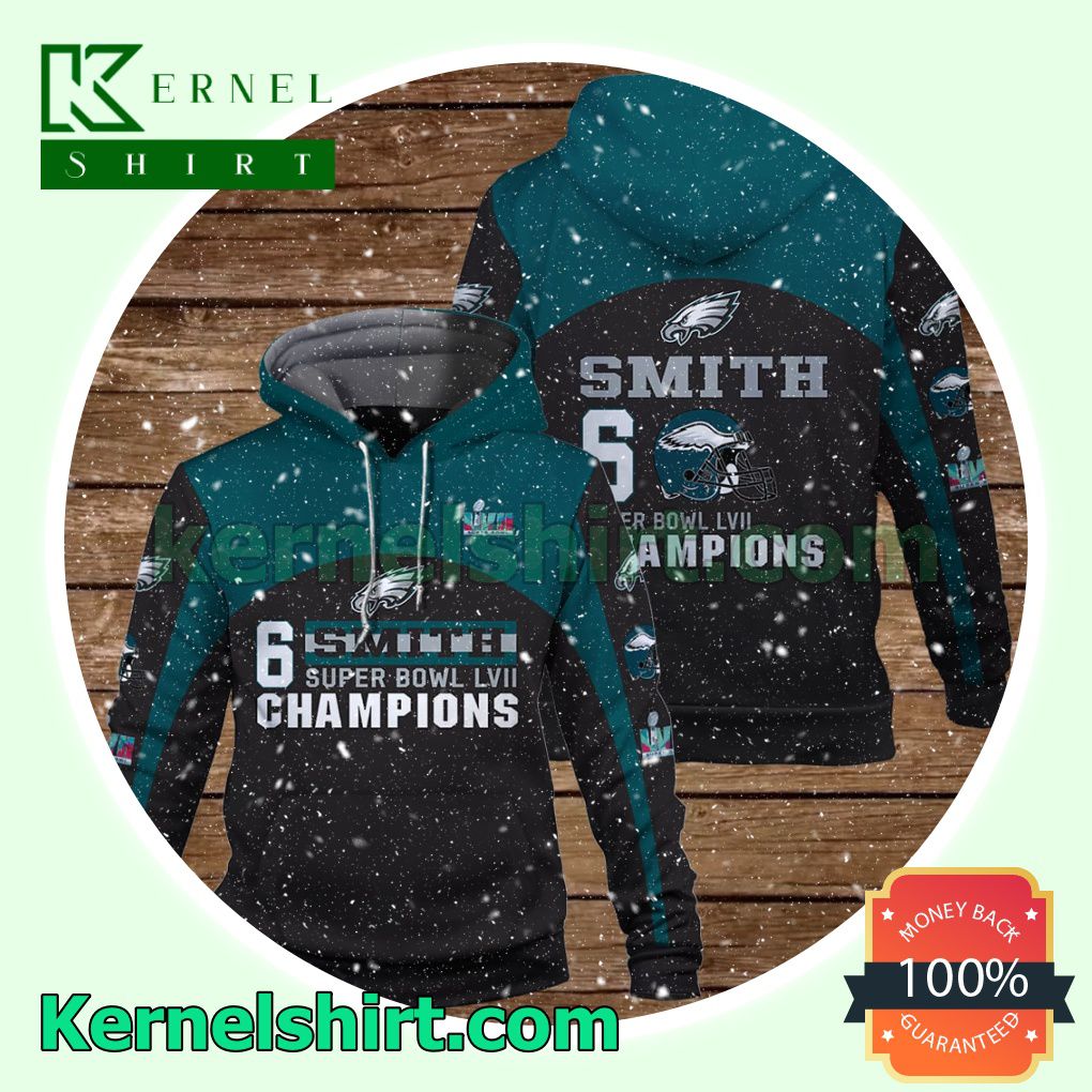 DeVonta Smith 6 Super Bowl Champions Philadelphia Eagles Jersey Hooded Sweatshirts